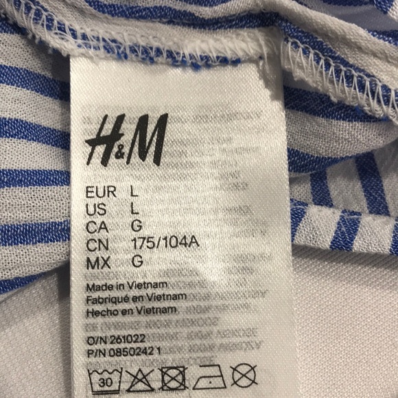 H&M WOMENS TIE HEM BLOUSE SIZE LARGE WHITE/BLUE - Picture 6 of 6